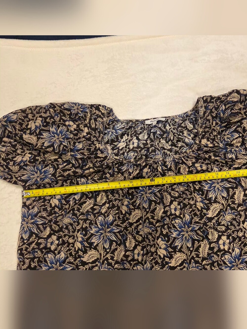 Madewell Floral Puff-Sleeve Peasant Top in Brown and Blue,Suze XL - Picture 12 of 16